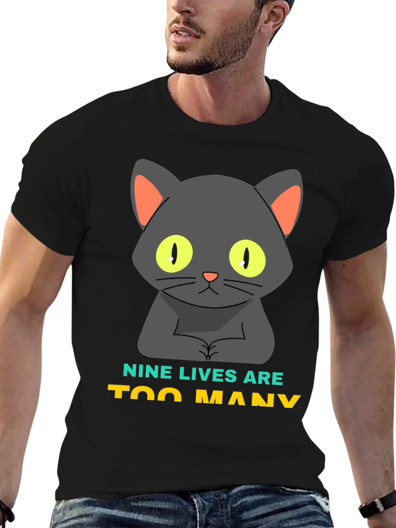 Nine Lives Are Too Many Cat Graphic T-Shirt