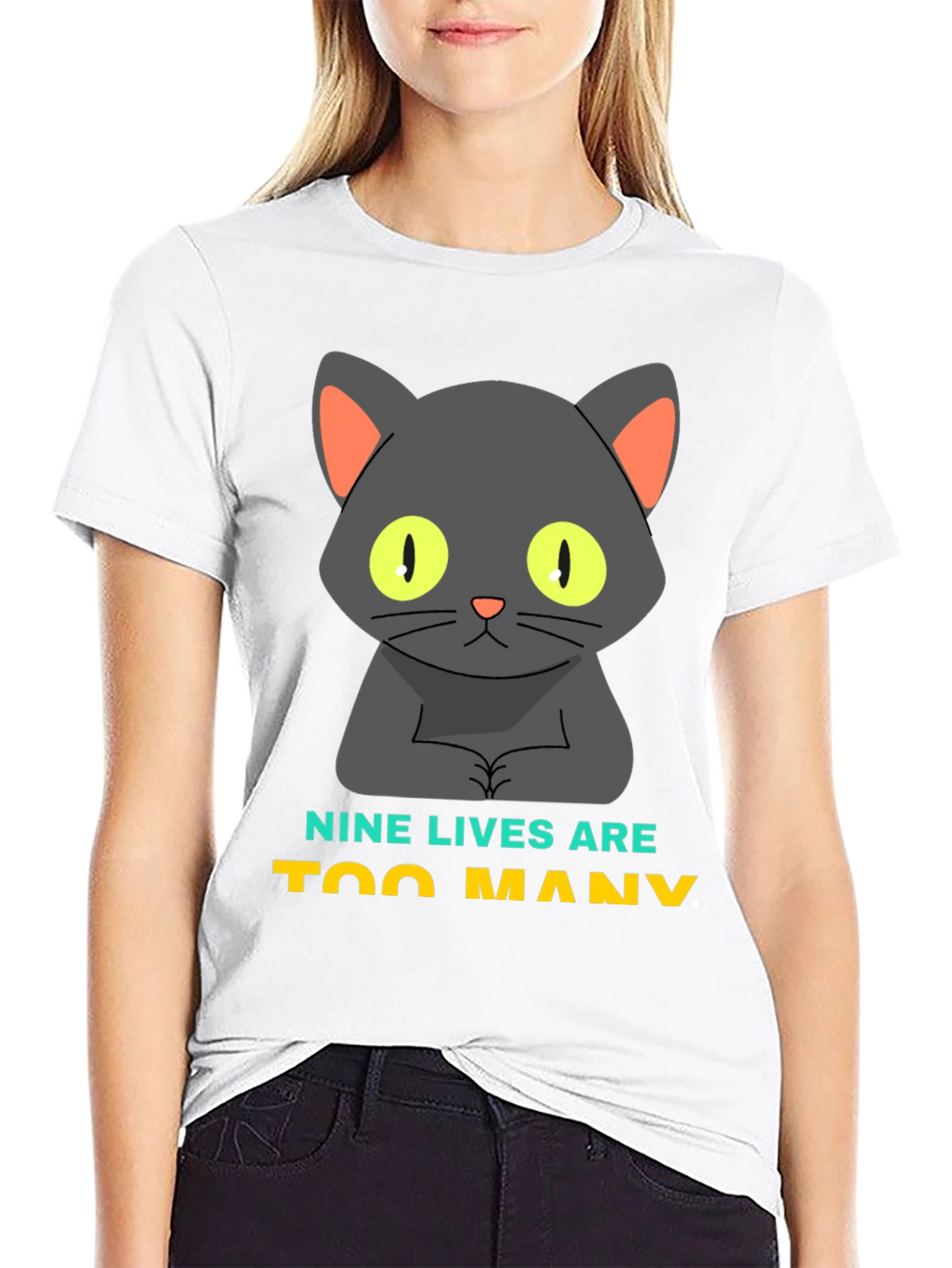 Nine Lives Are Too Many Cat Graphic T-Shirt