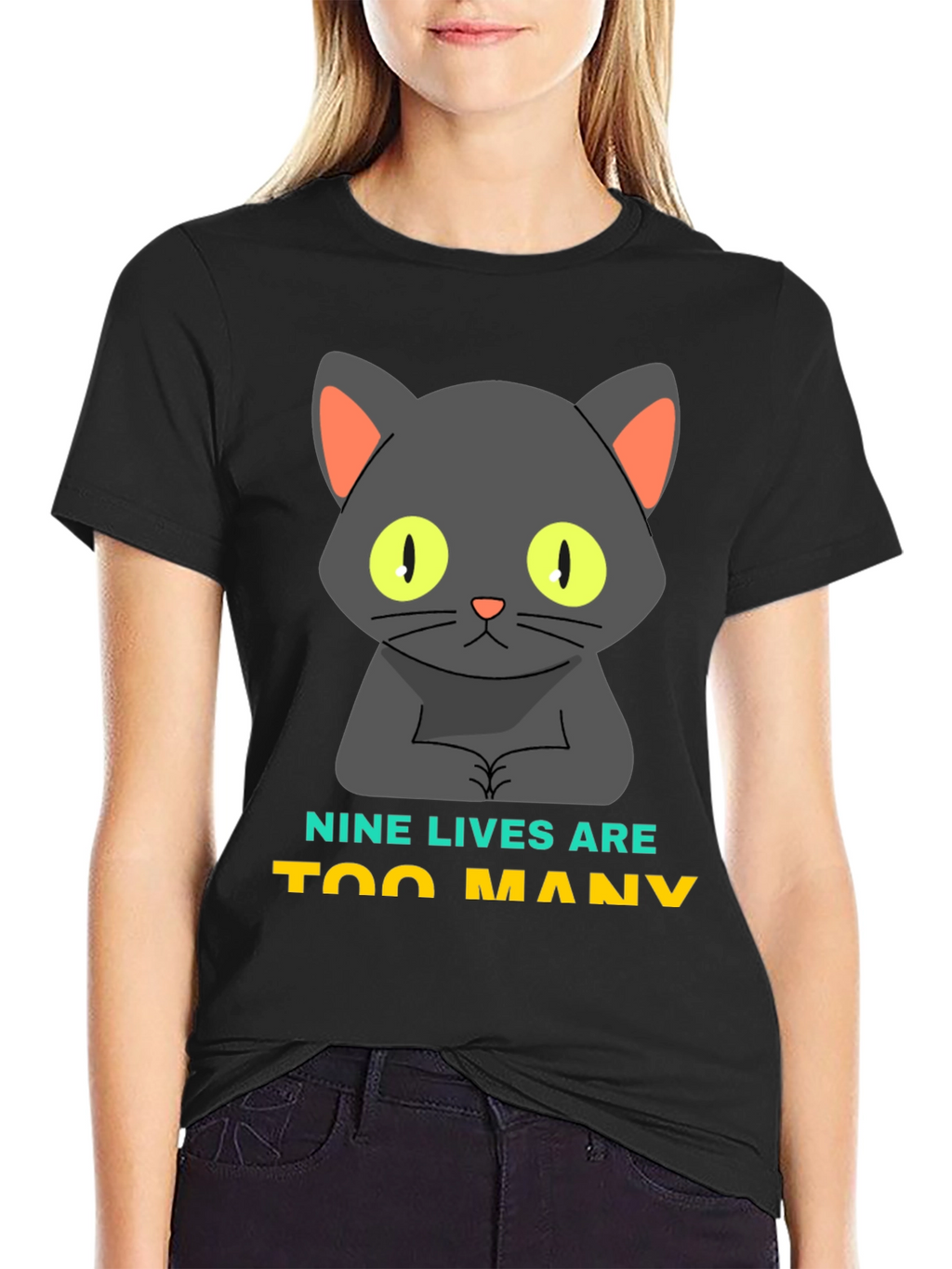 Nine Lives Are Too Many Cat Graphic T-Shirt
