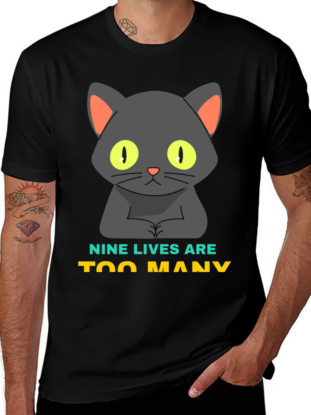 Nine Lives Are Too Many Cat Graphic T-Shirt