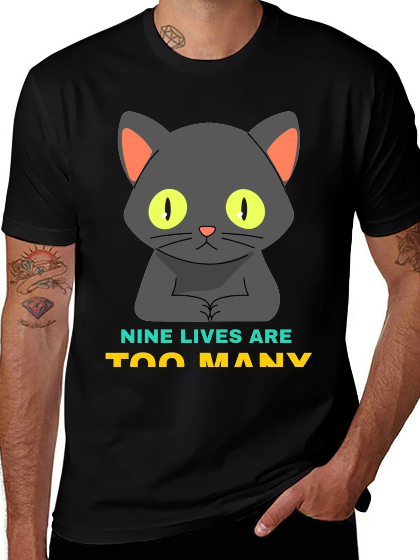 Nine Lives Are Too Many Cat Graphic T-Shirt