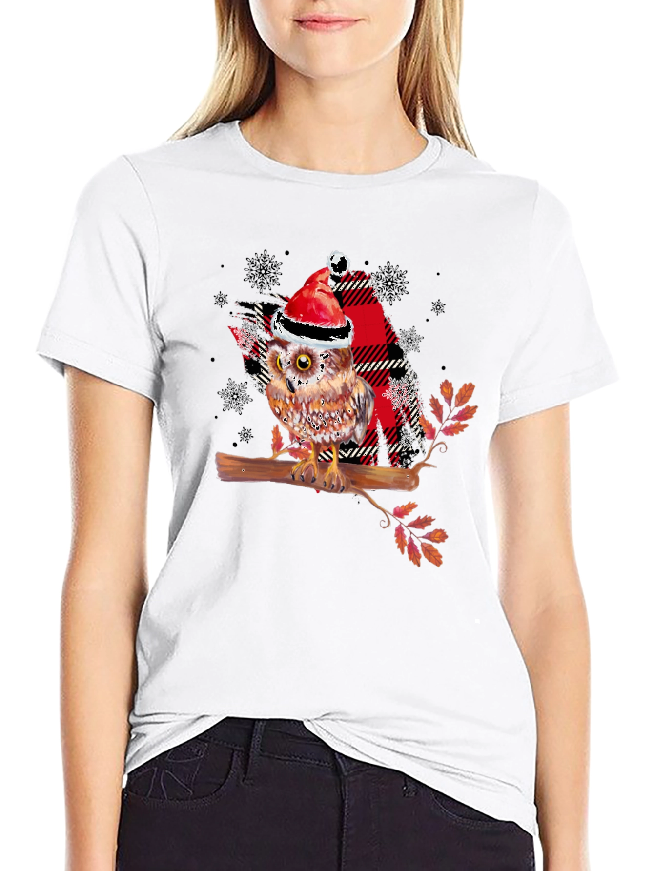 Christmas Owl Plaid T-Shirt