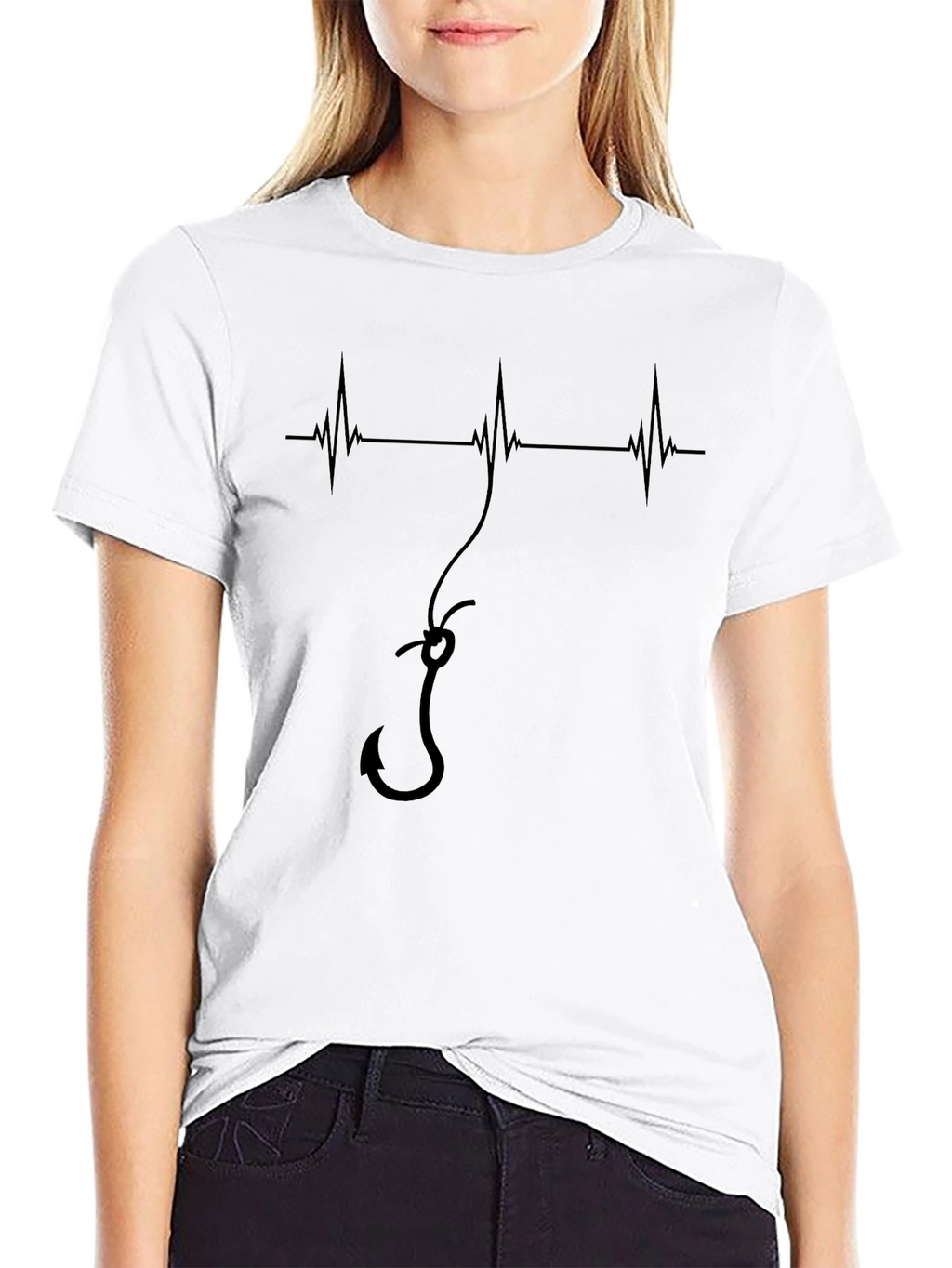 Fishing Heartbeat Hook Tee - Mens Black Graphic T-Shirt