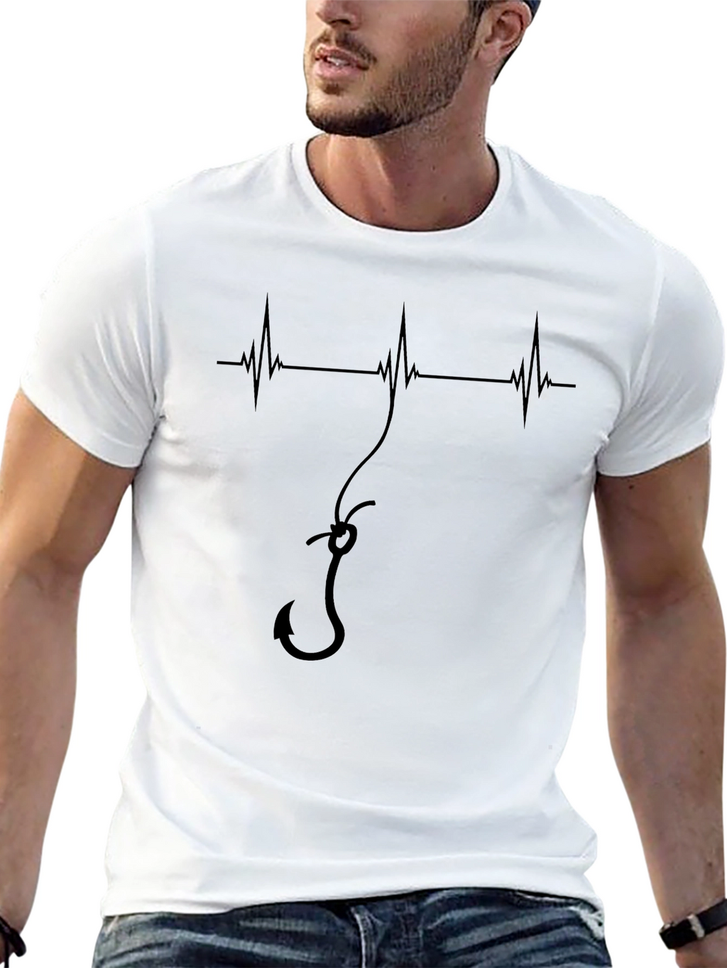 Fishing Heartbeat Hook Tee - Mens Black Graphic T-Shirt