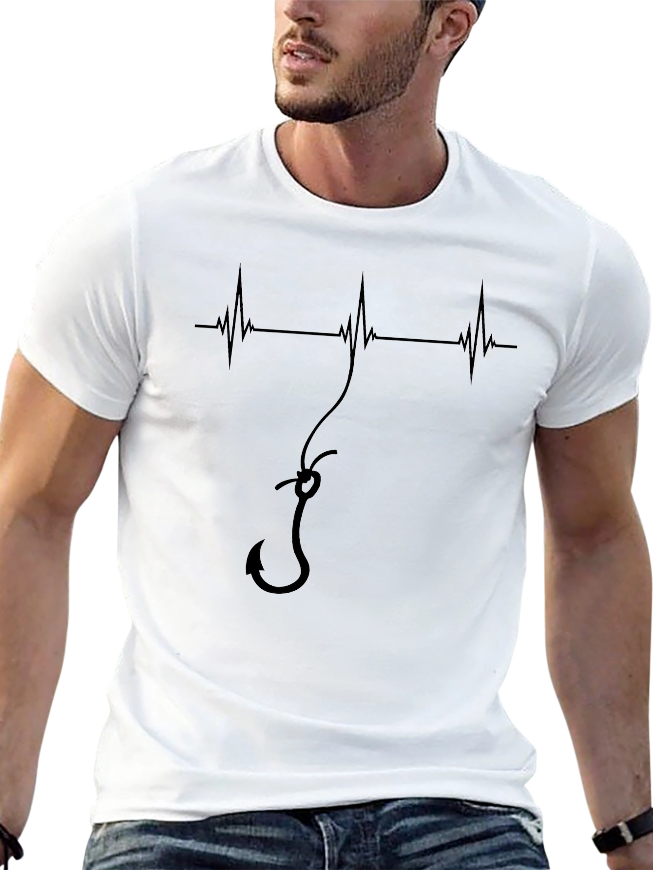 Fishing Heartbeat Hook Tee - Mens Black Graphic T-Shirt