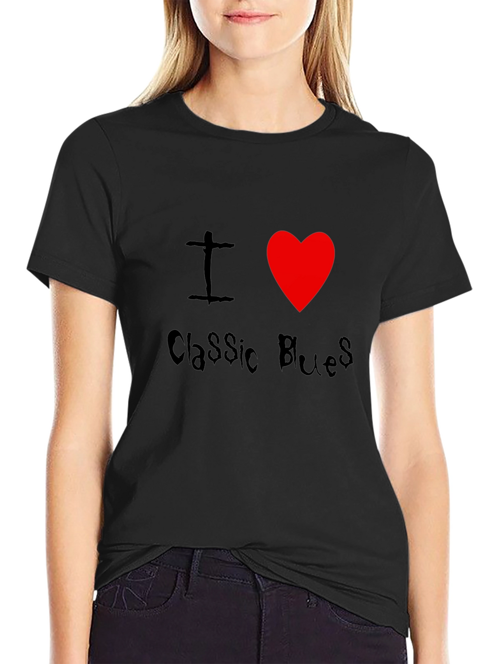 I Heart Classic Blues Black T-Shirt