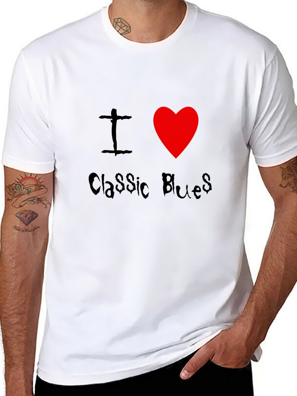 I Heart Classic Blues Black T-Shirt