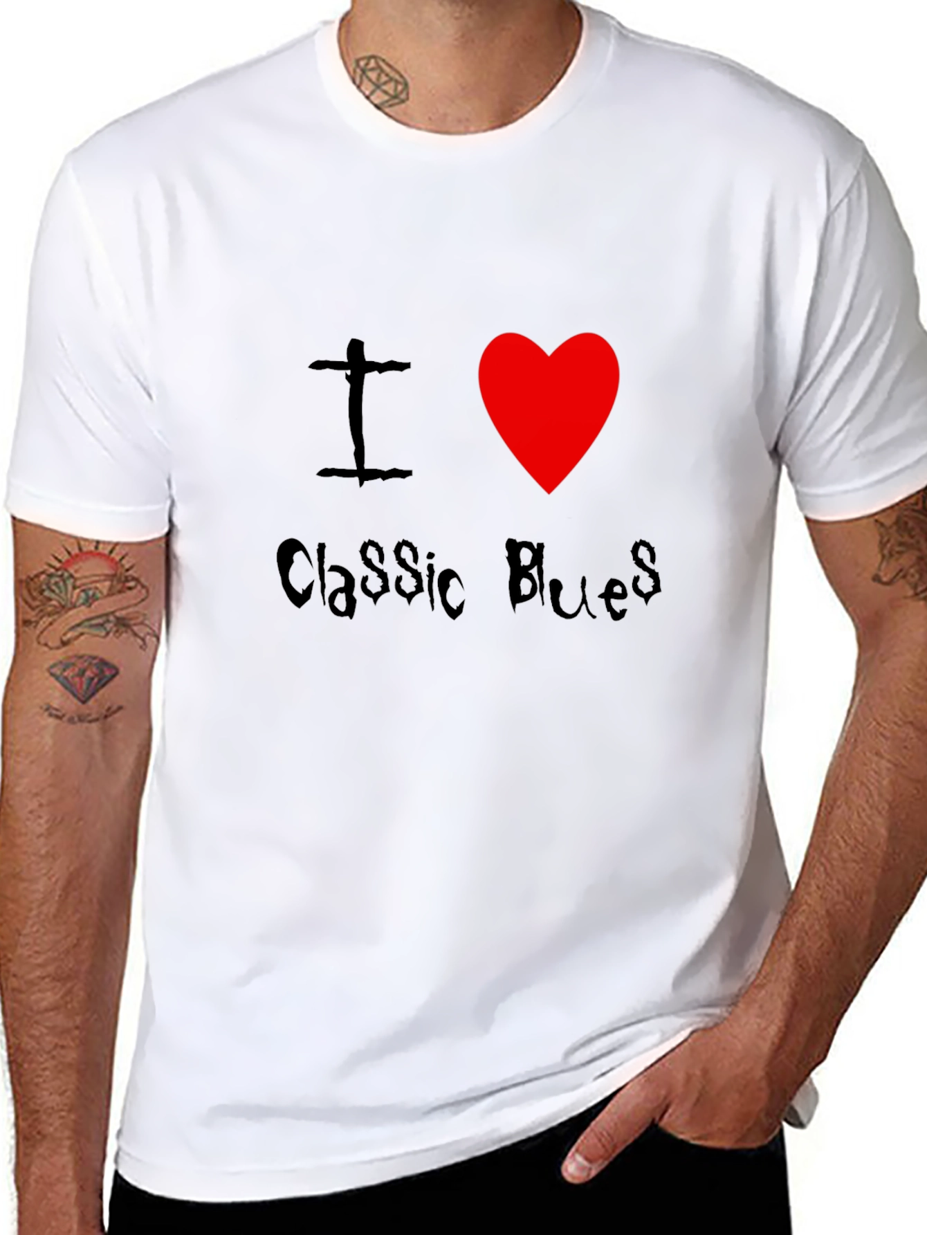 I Heart Classic Blues Black T-Shirt