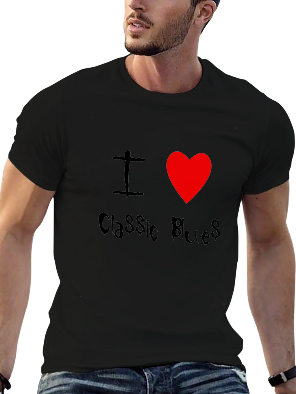 I Heart Classic Blues Black T-Shirt