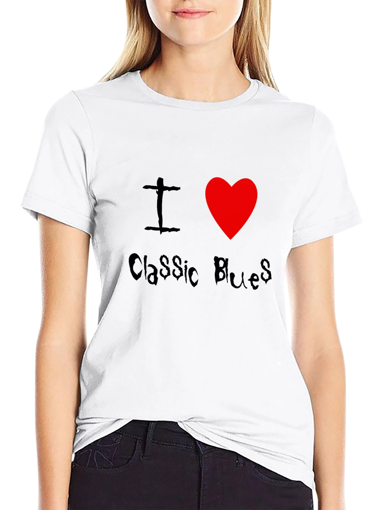 I Heart Classic Blues Black T-Shirt