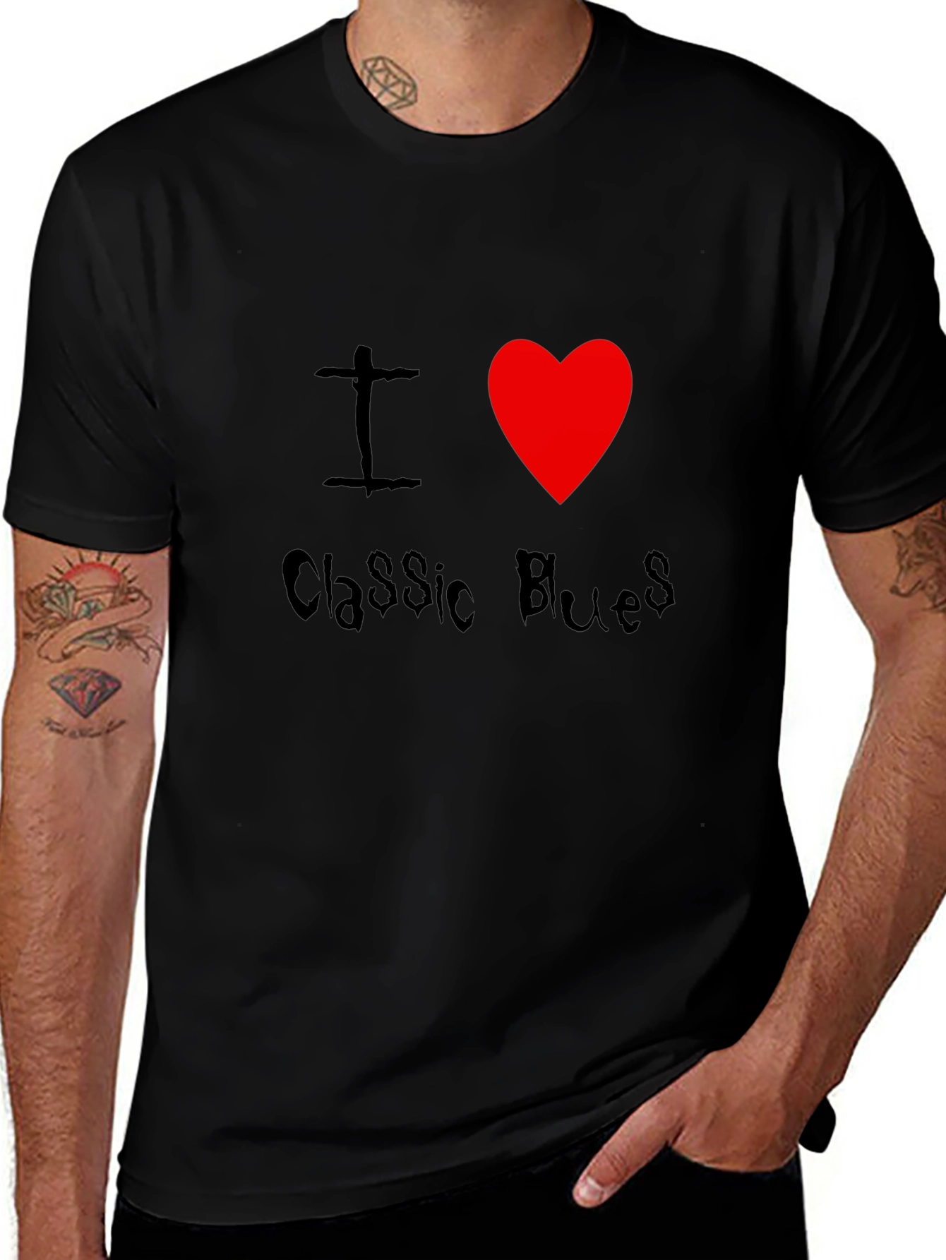 I Heart Classic Blues Black T-Shirt