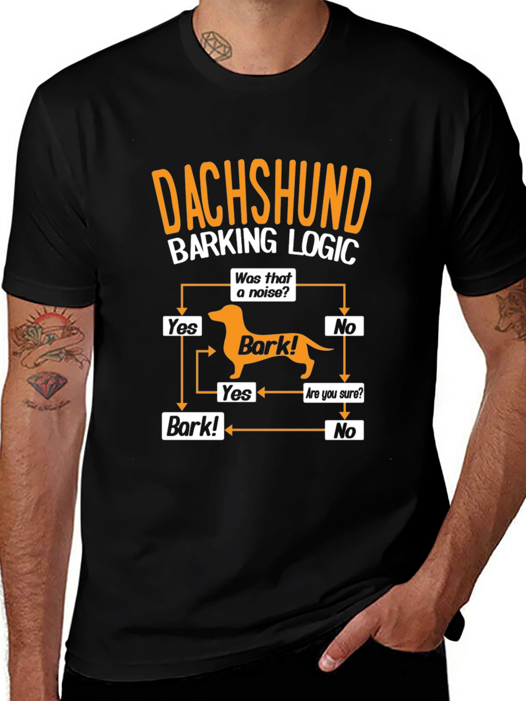 Dachshund Barking Logic Mens Graphic T-Shirt