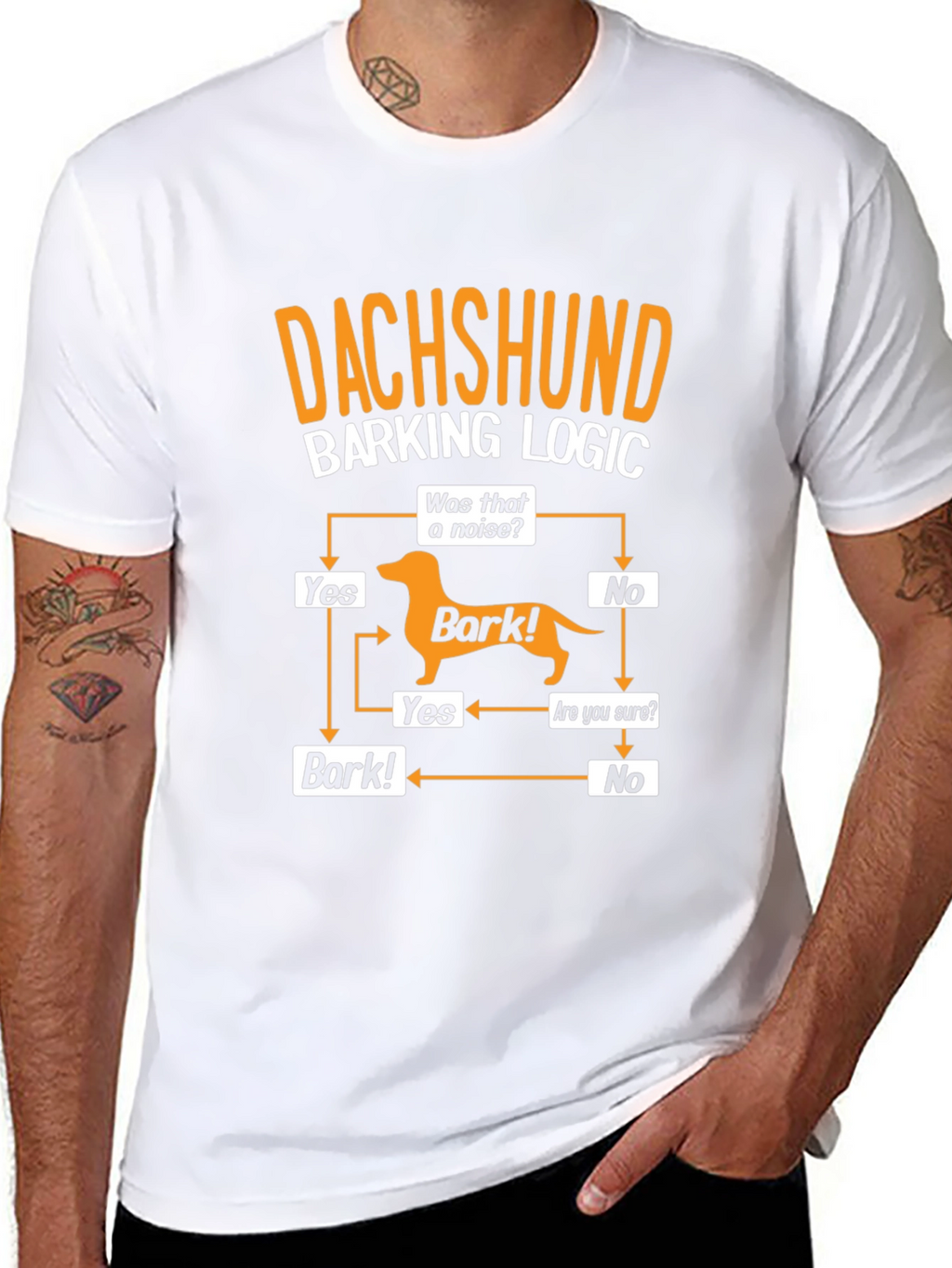 Dachshund Barking Logic Mens Graphic T-Shirt