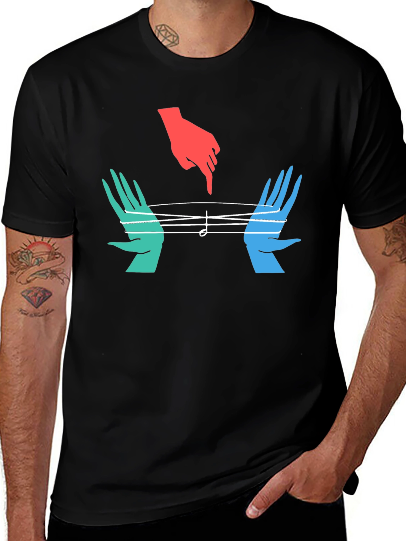 Musical Hands Graphic Tee - Black Cotton Blend