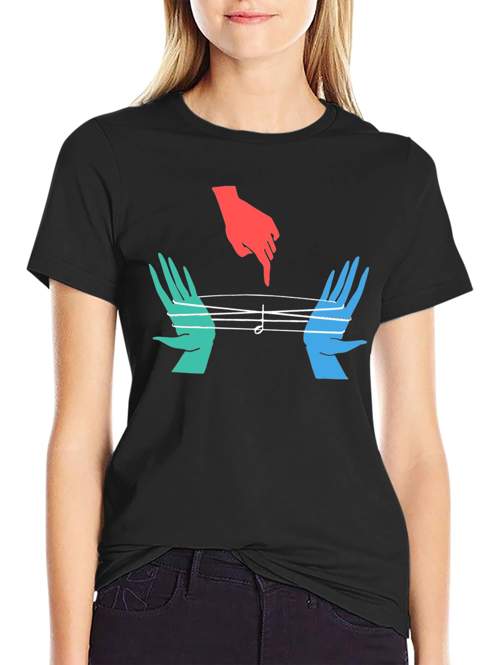 Musical Hands Graphic Tee - Black Cotton Blend