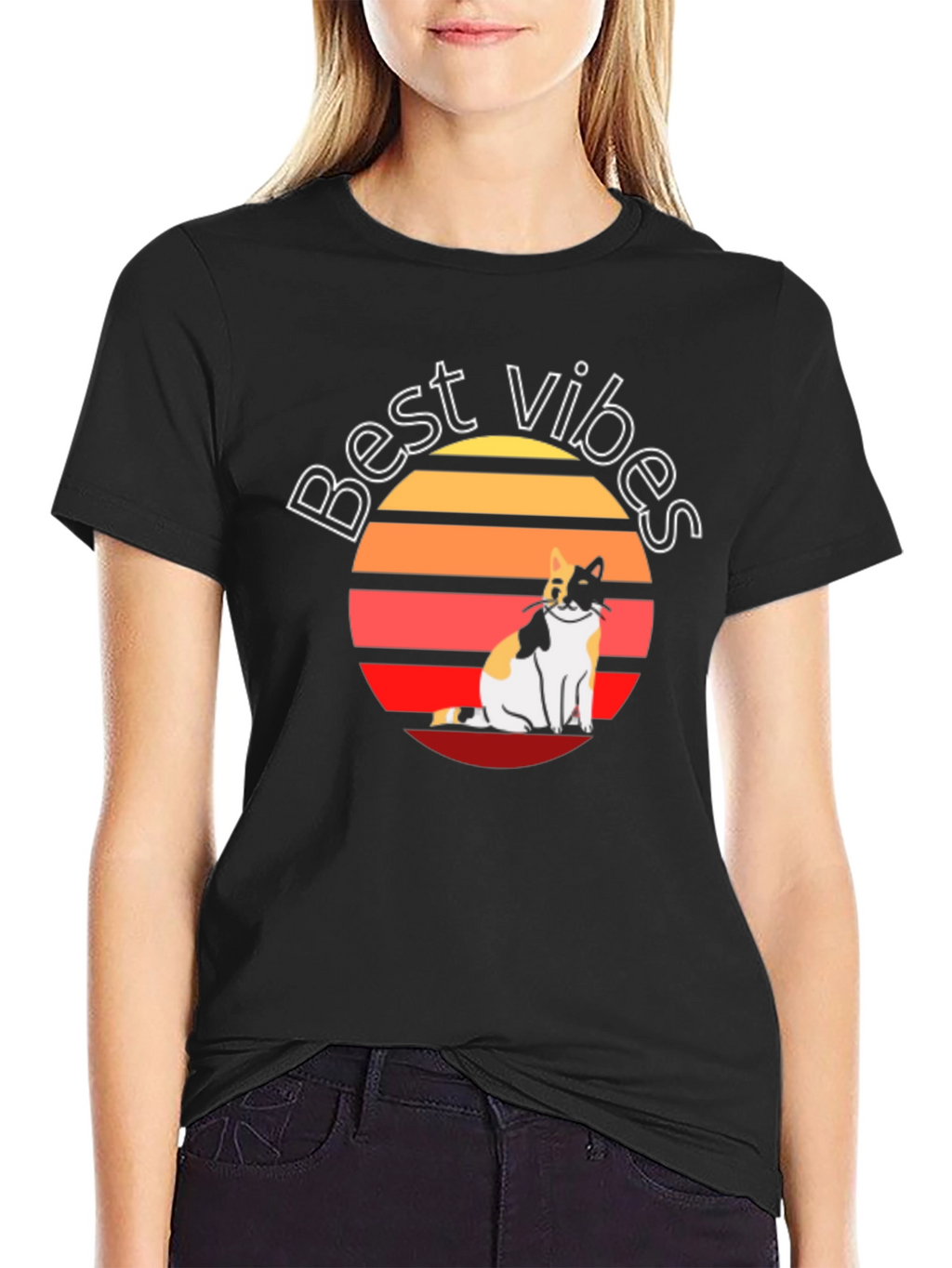Best Vibes Cat Graphic T-Shirt