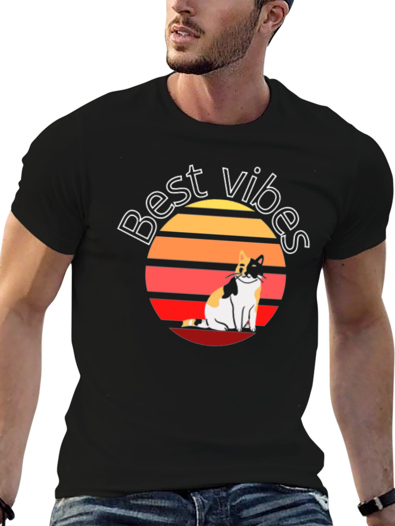 Best Vibes Cat Graphic T-Shirt