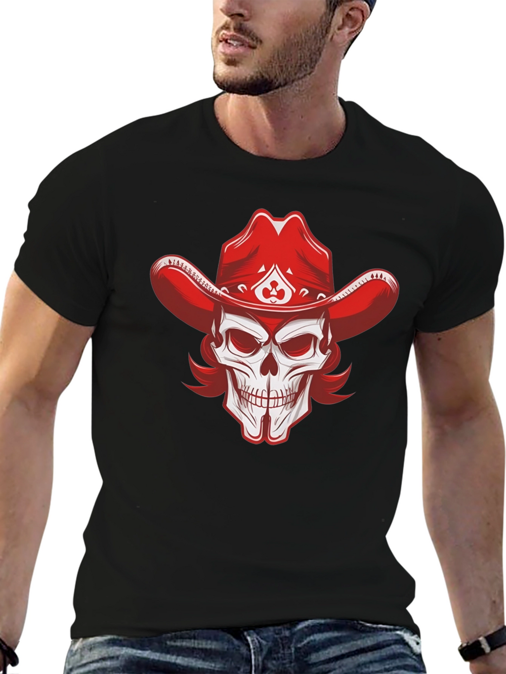 Skull Cowboy Hat Graphic Tee - Black