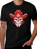 Skull Cowboy Hat Graphic Tee - Black