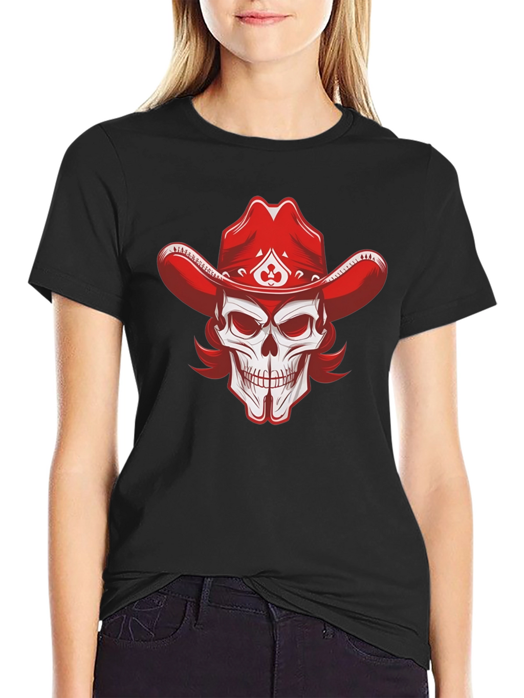 Skull Cowboy Hat Graphic Tee - Black