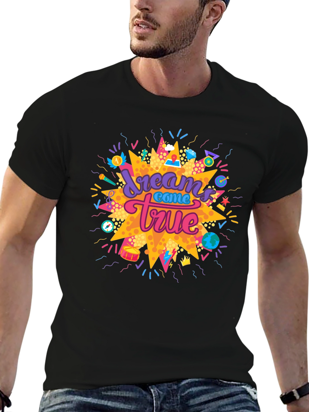 Dreams Come True Graphic Tee - Black Cotton T-Shirt