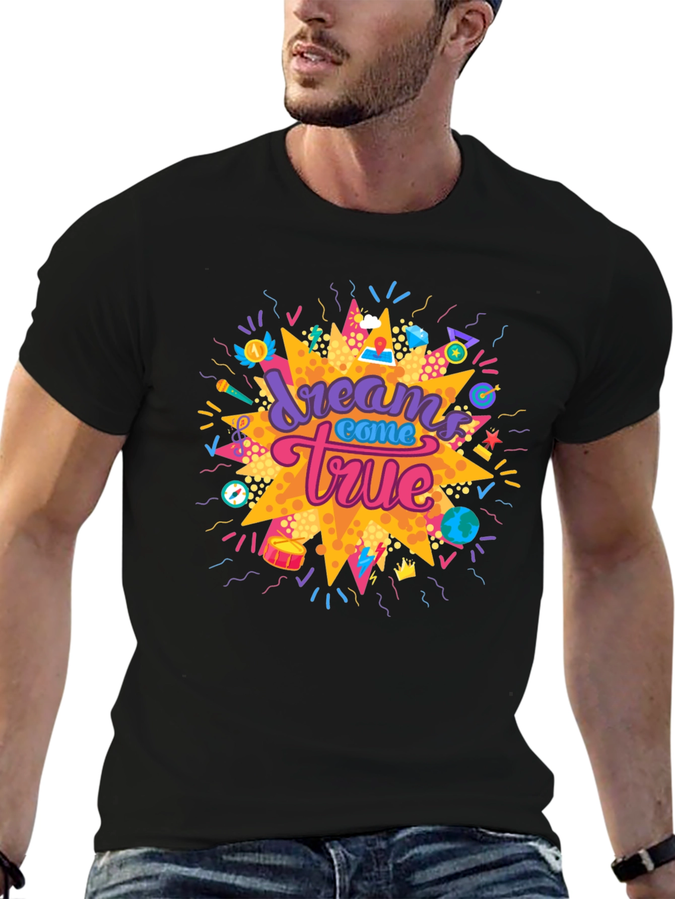 Dreams Come True Graphic Tee - Black Cotton T-Shirt