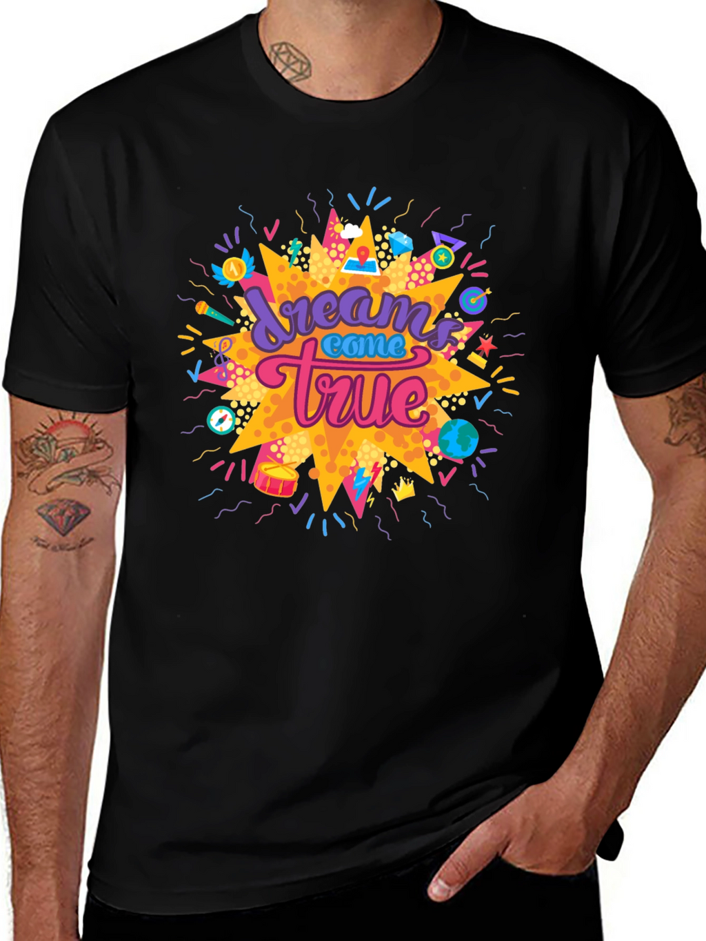 Dreams Come True Graphic Tee - Black Cotton T-Shirt