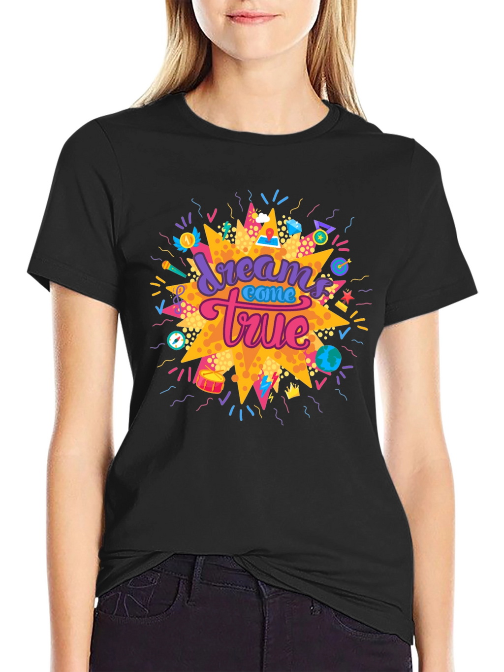 Dreams Come True Graphic Tee - Black Cotton T-Shirt