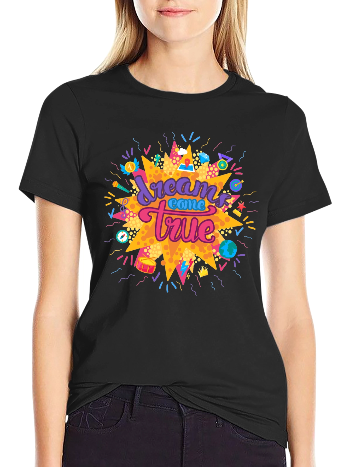 Dreams Come True Graphic Tee - Black Cotton T-Shirt