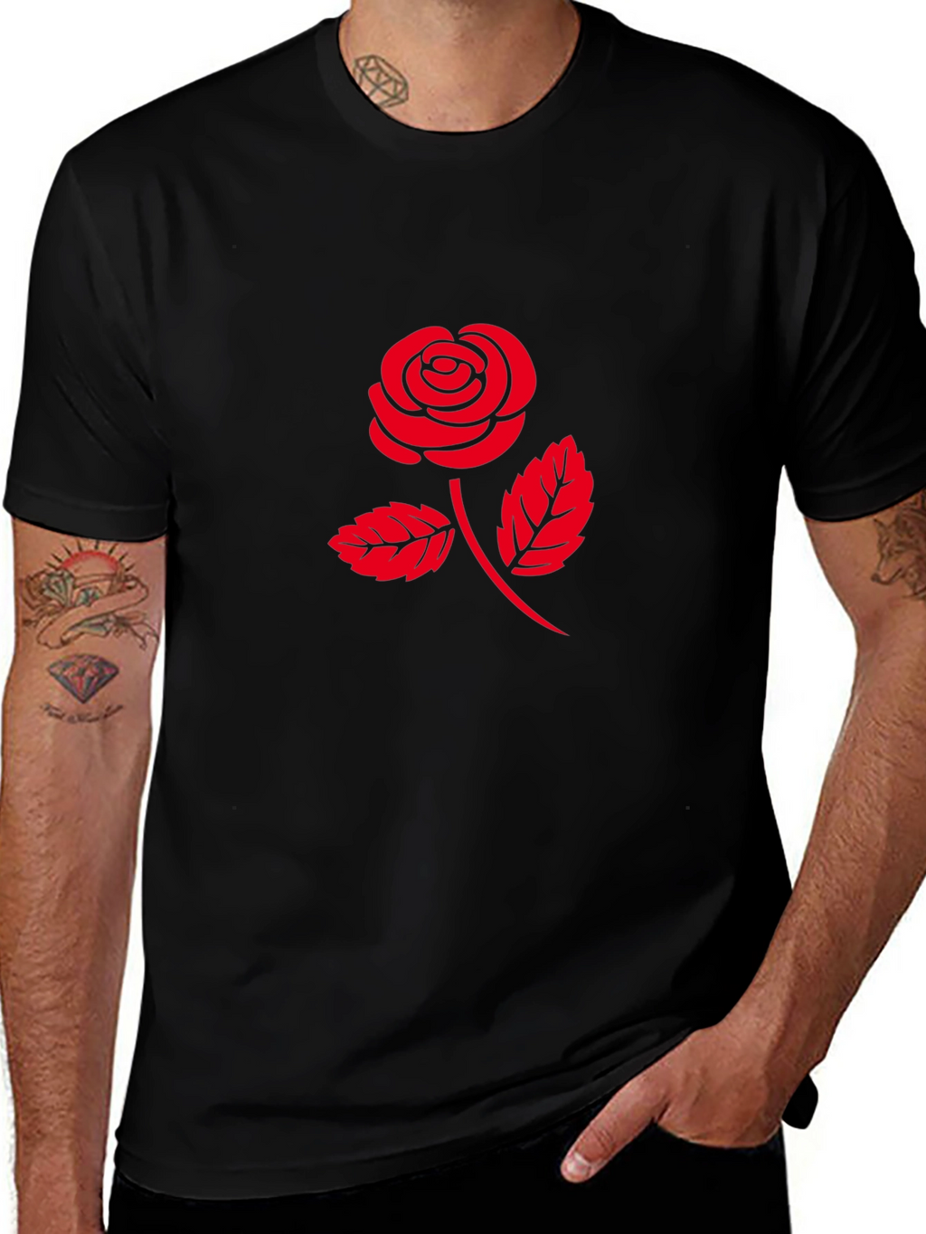 Red Rose Graphic T-Shirt - Classic Black Tee