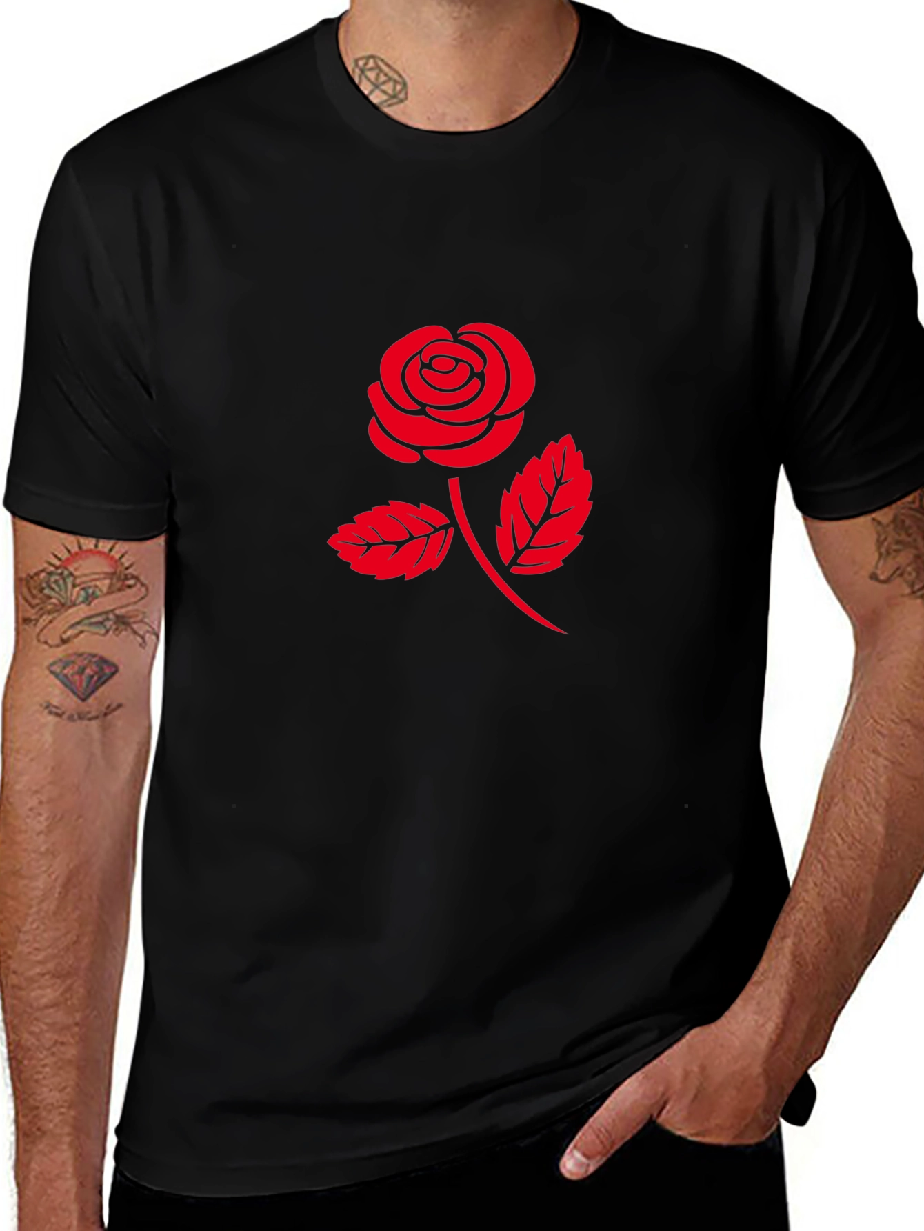 Red Rose Graphic T-Shirt - Classic Black Tee
