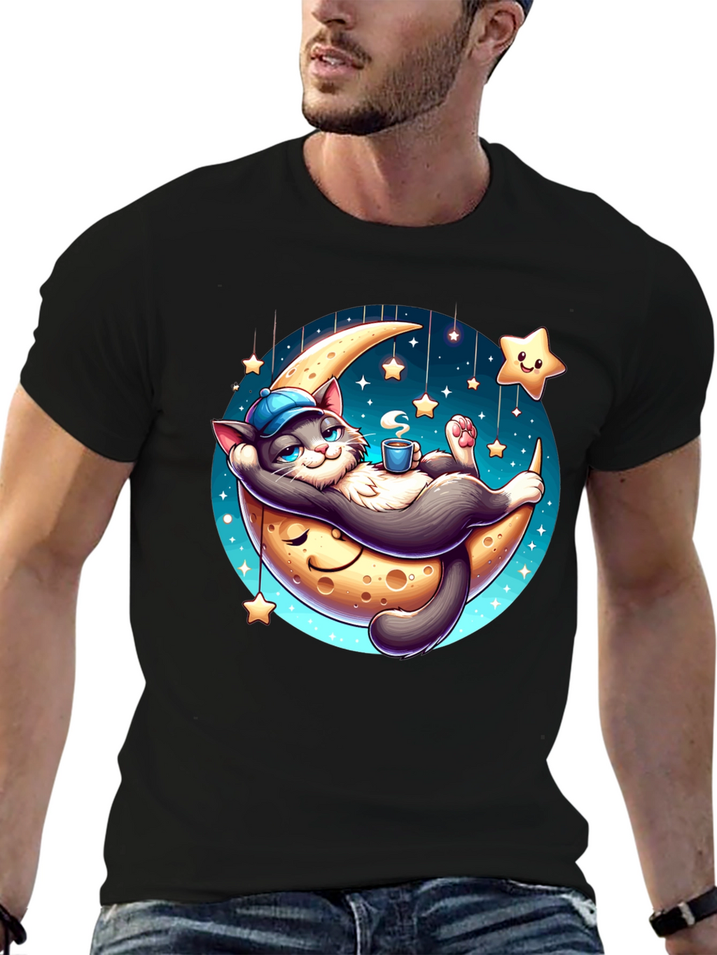 Dreamy Cat Moon T-Shirt: Whimsical Comfort