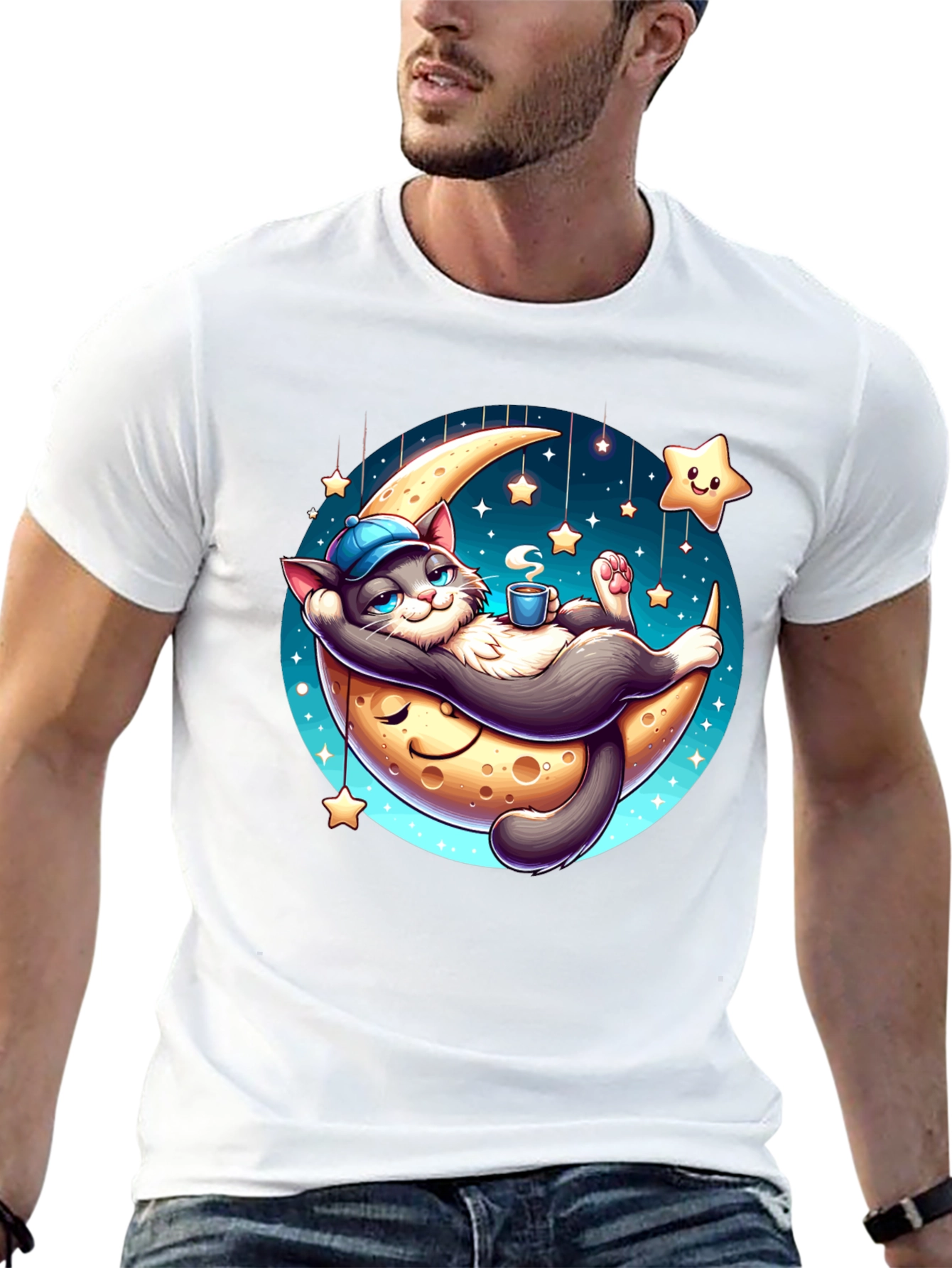 Dreamy Cat Moon T-Shirt: Whimsical Comfort