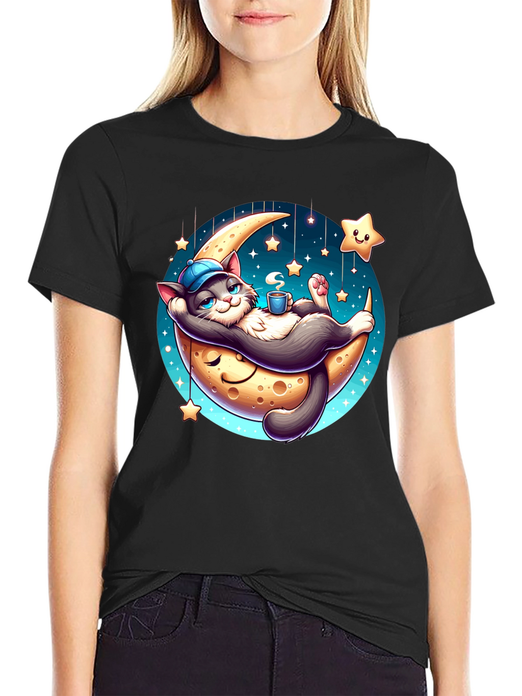 Dreamy Cat Moon T-Shirt: Whimsical Comfort
