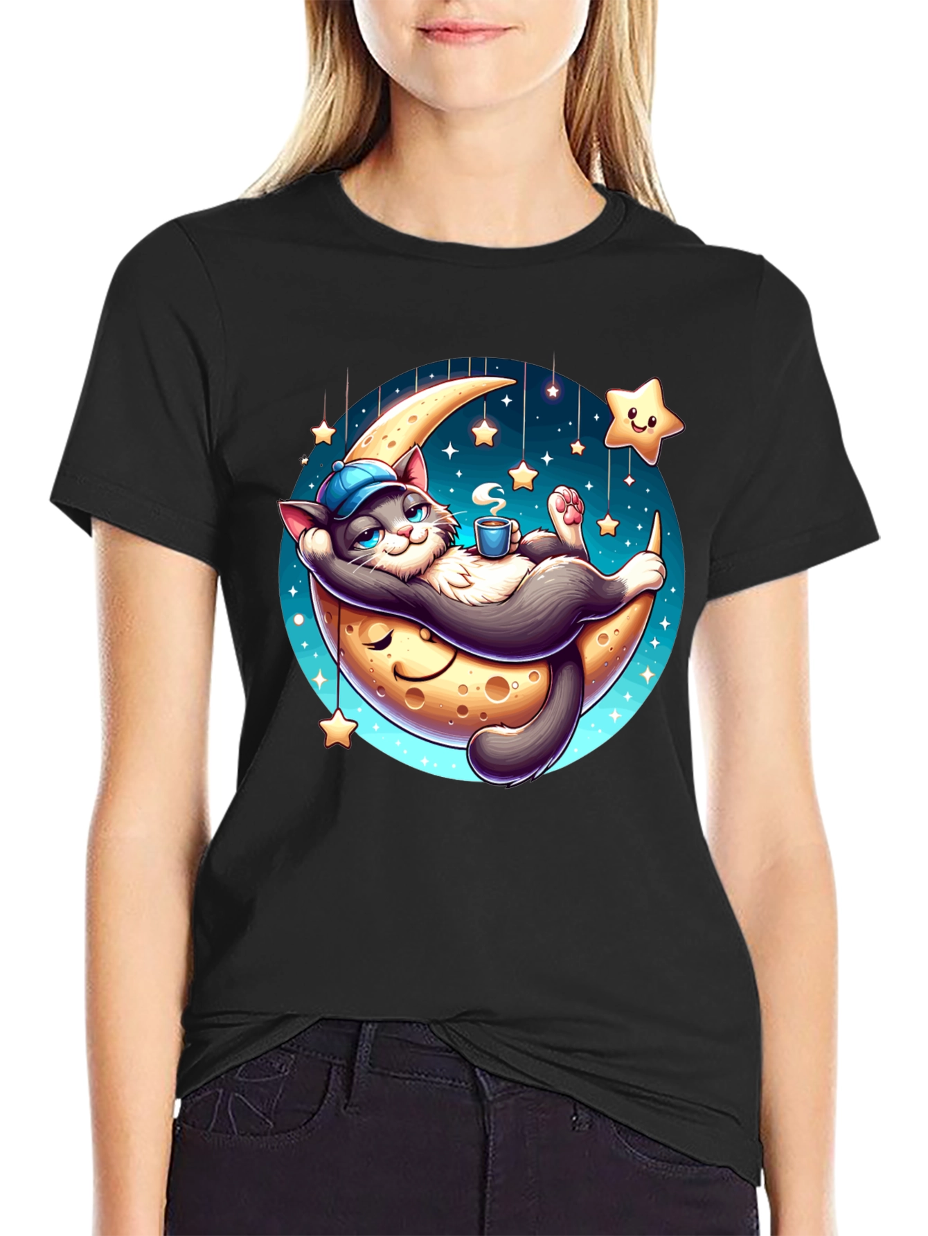Dreamy Cat Moon T-Shirt: Whimsical Comfort