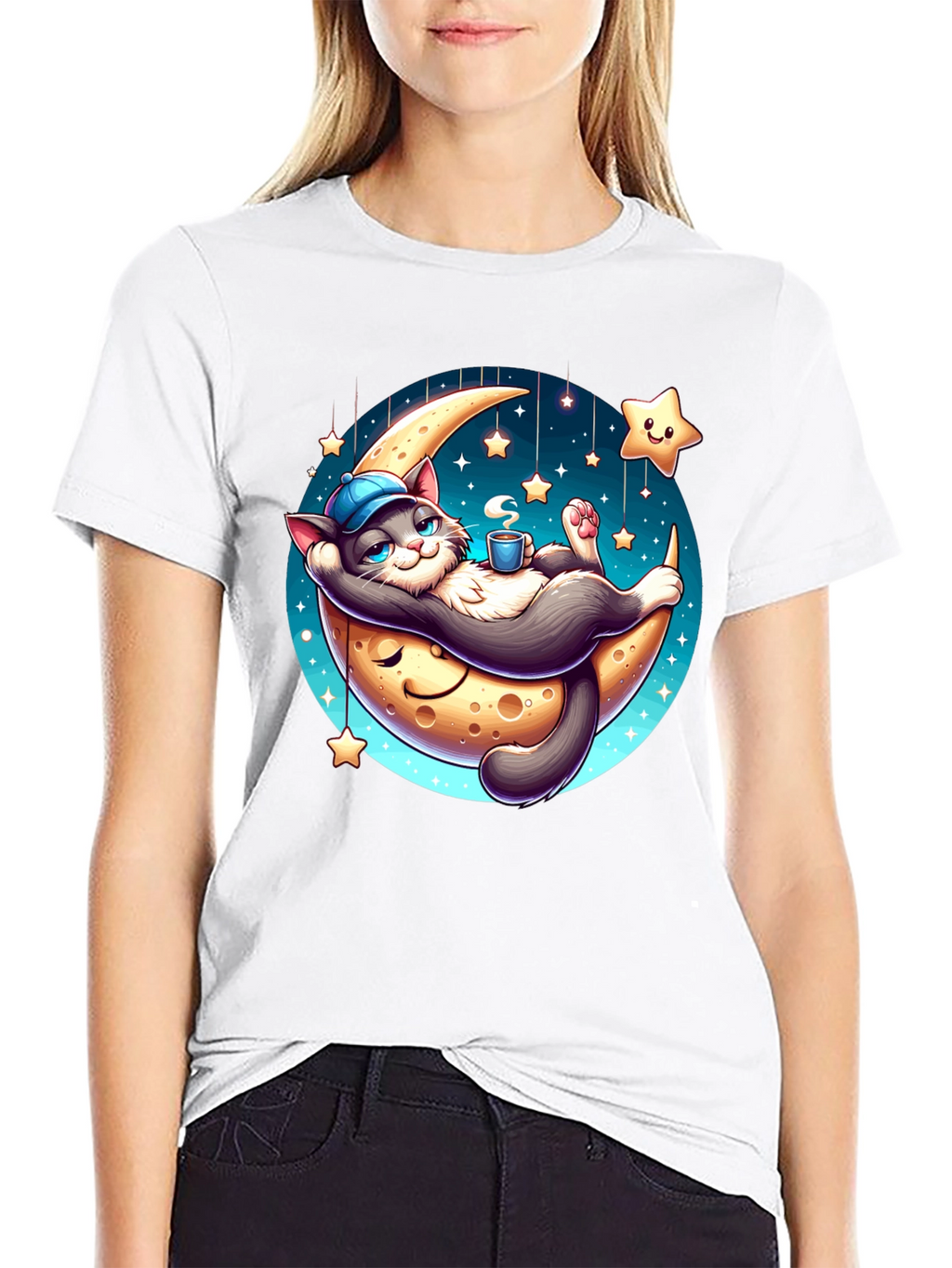 Dreamy Cat Moon T-Shirt: Whimsical Comfort