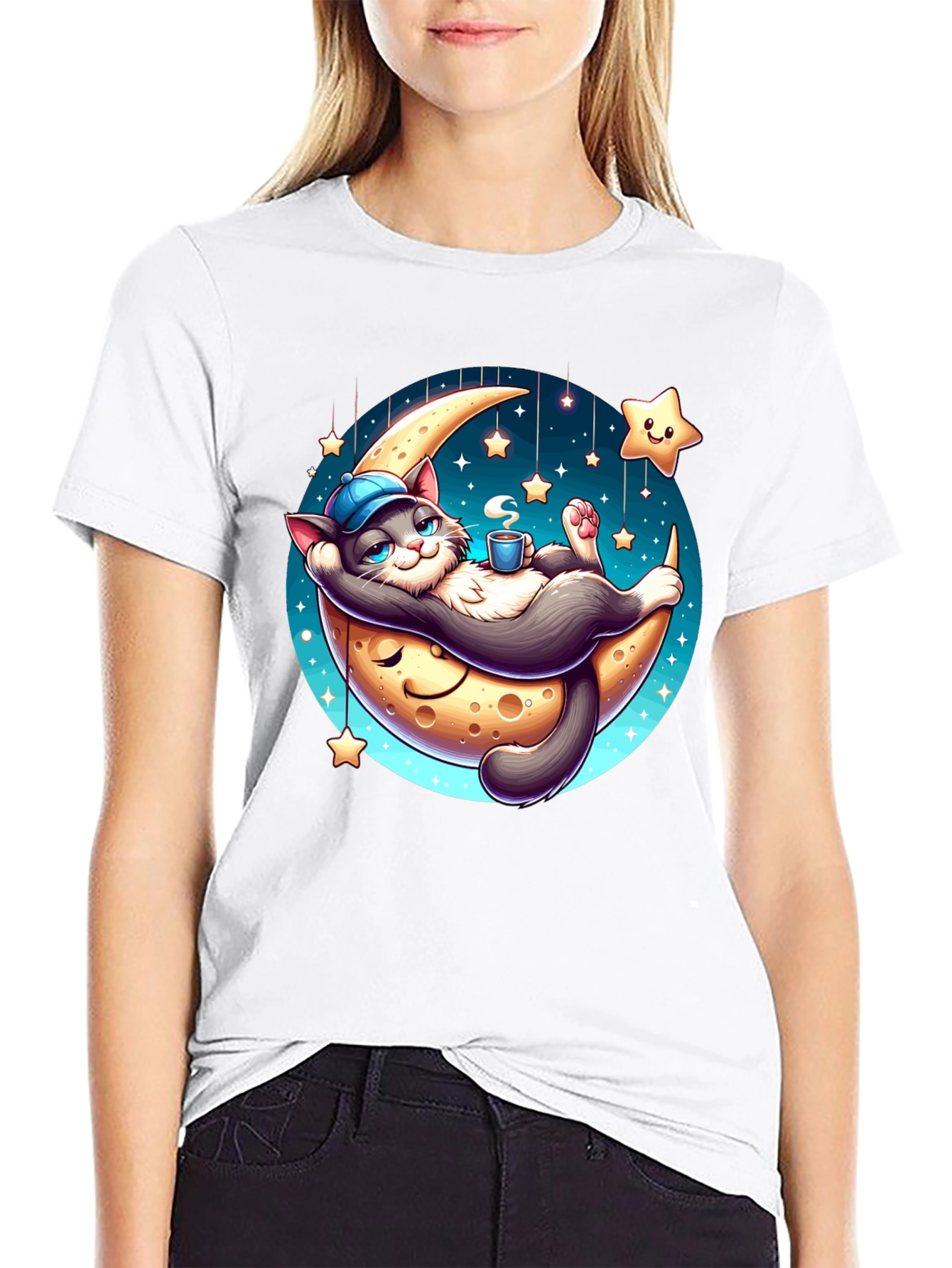 Dreamy Cat Moon T-Shirt: Whimsical Comfort