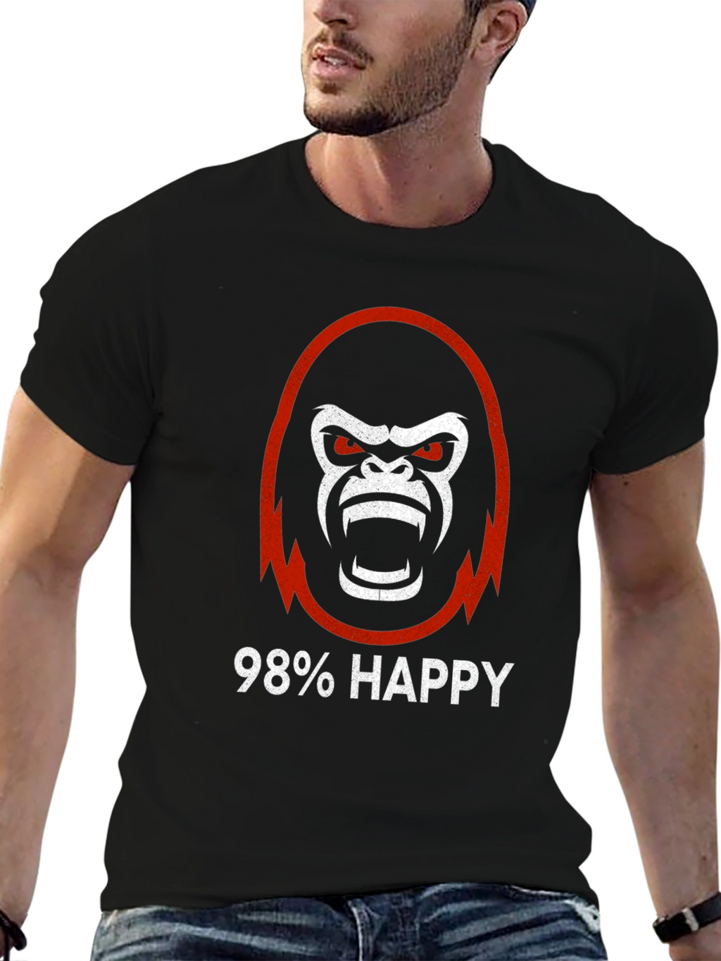 98% Happy Gorilla Graphic Tee - Black