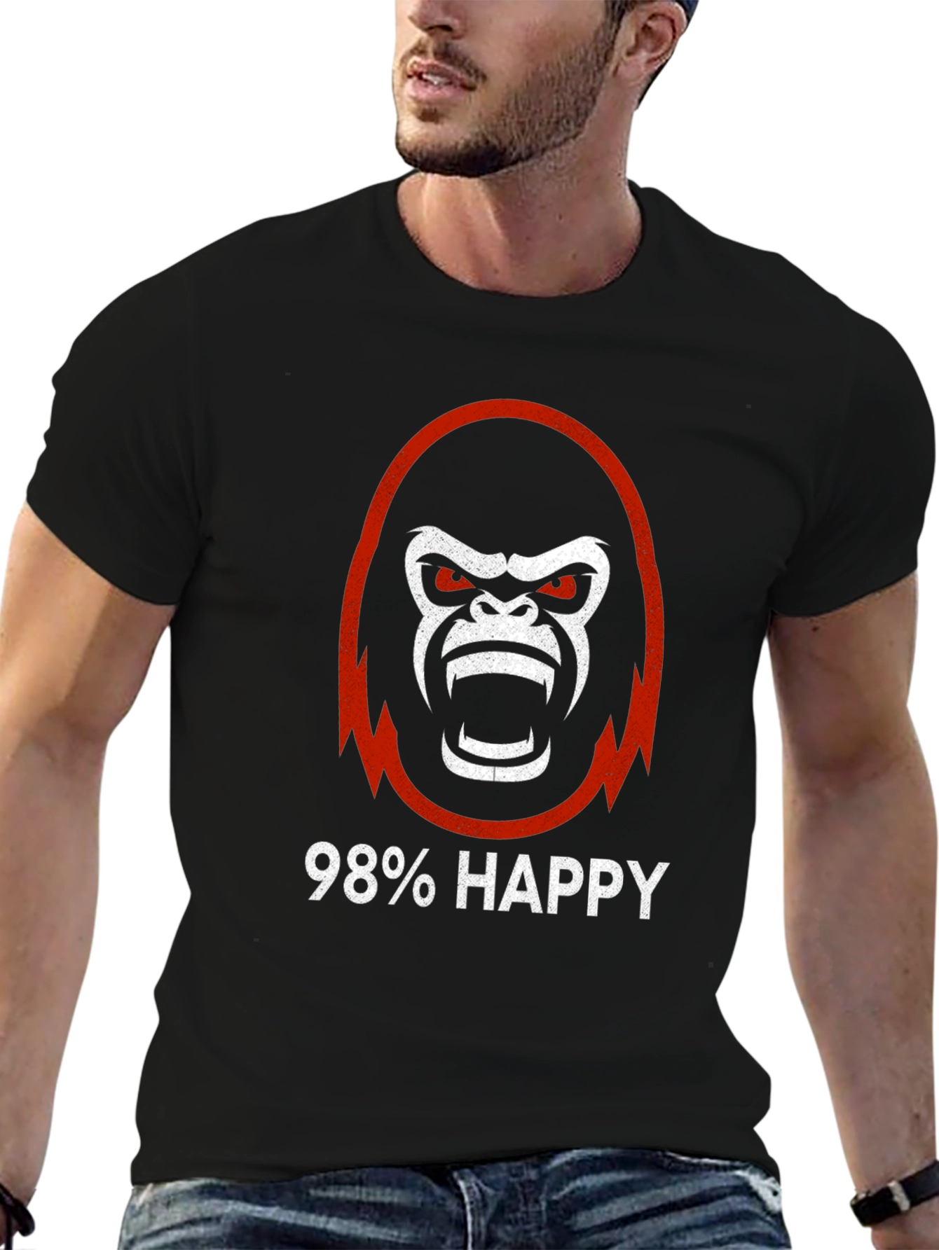 98% Happy Gorilla Graphic Tee - Black