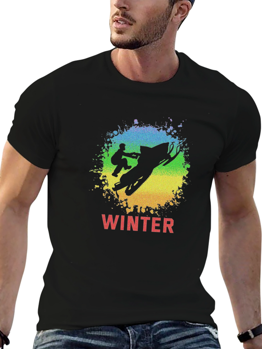 Winter Snowmobile Graphic Tee - Black