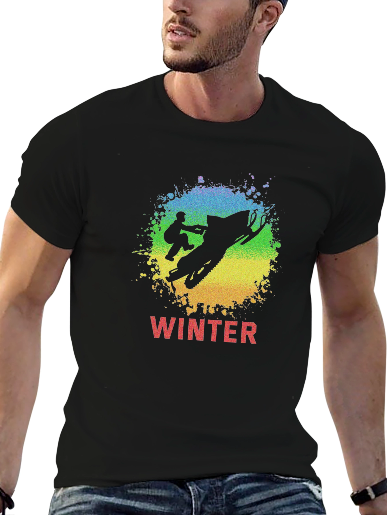 Winter Snowmobile Graphic Tee - Black