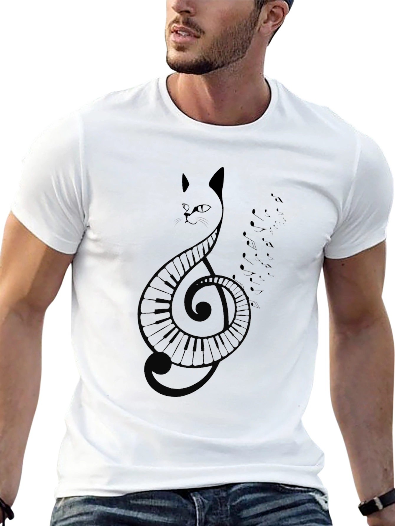 Cat Clef Music T-Shirt - Black