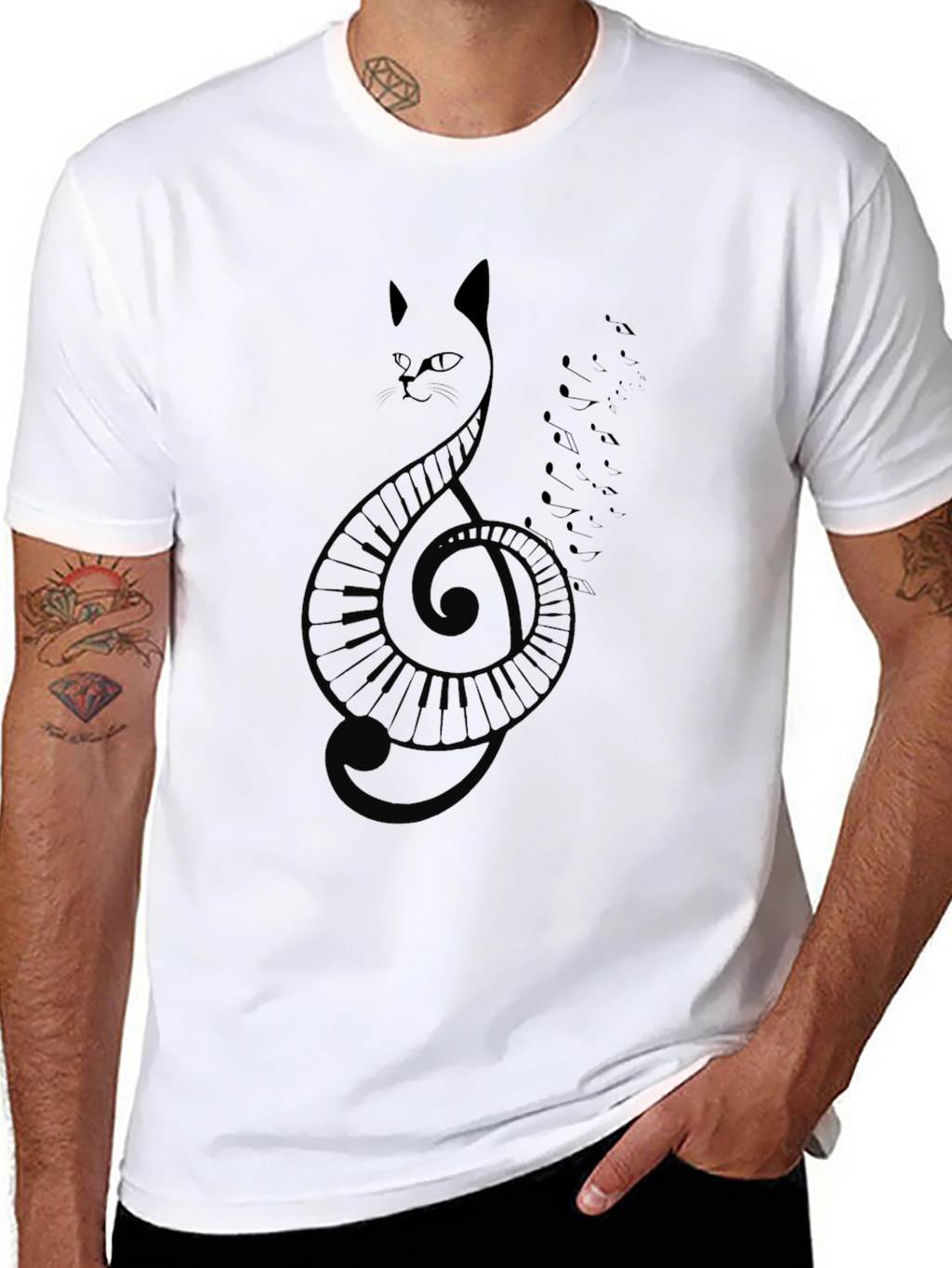 Cat Clef Music T-Shirt - Black