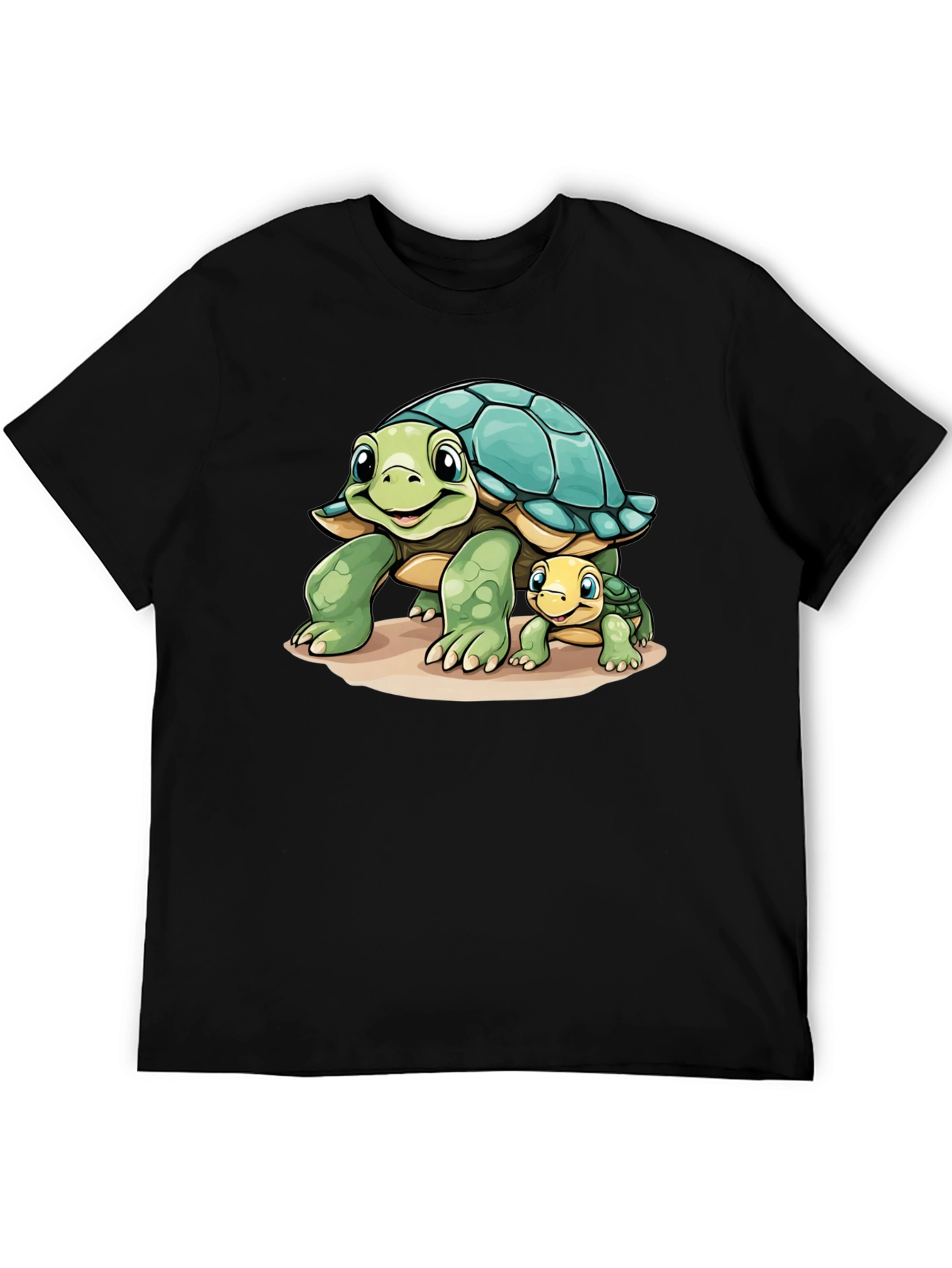 Cute Turtle Family Graphic Tee - Black Cotton Comfort