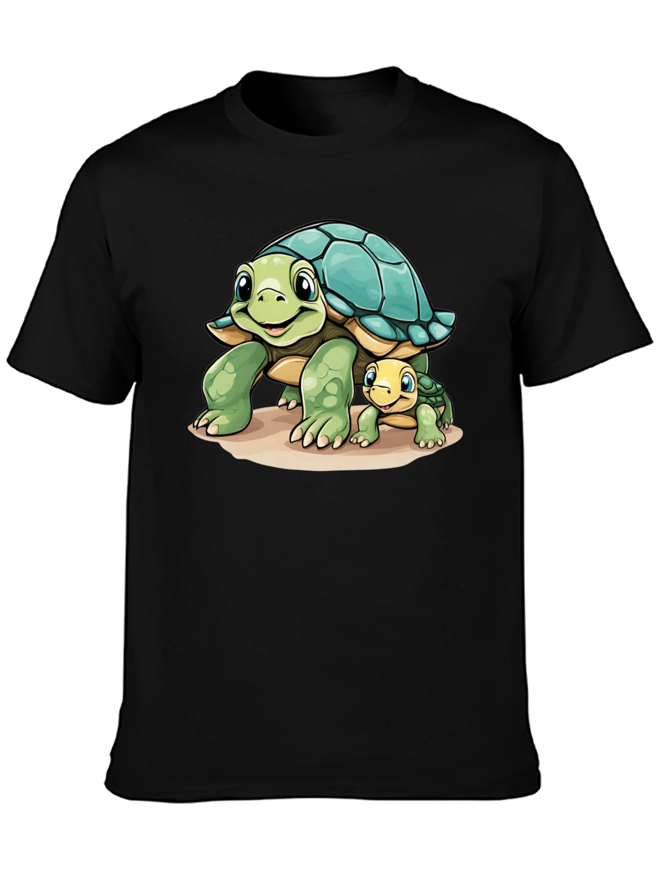 Cute Turtle Family Graphic Tee - Black Cotton Comfort