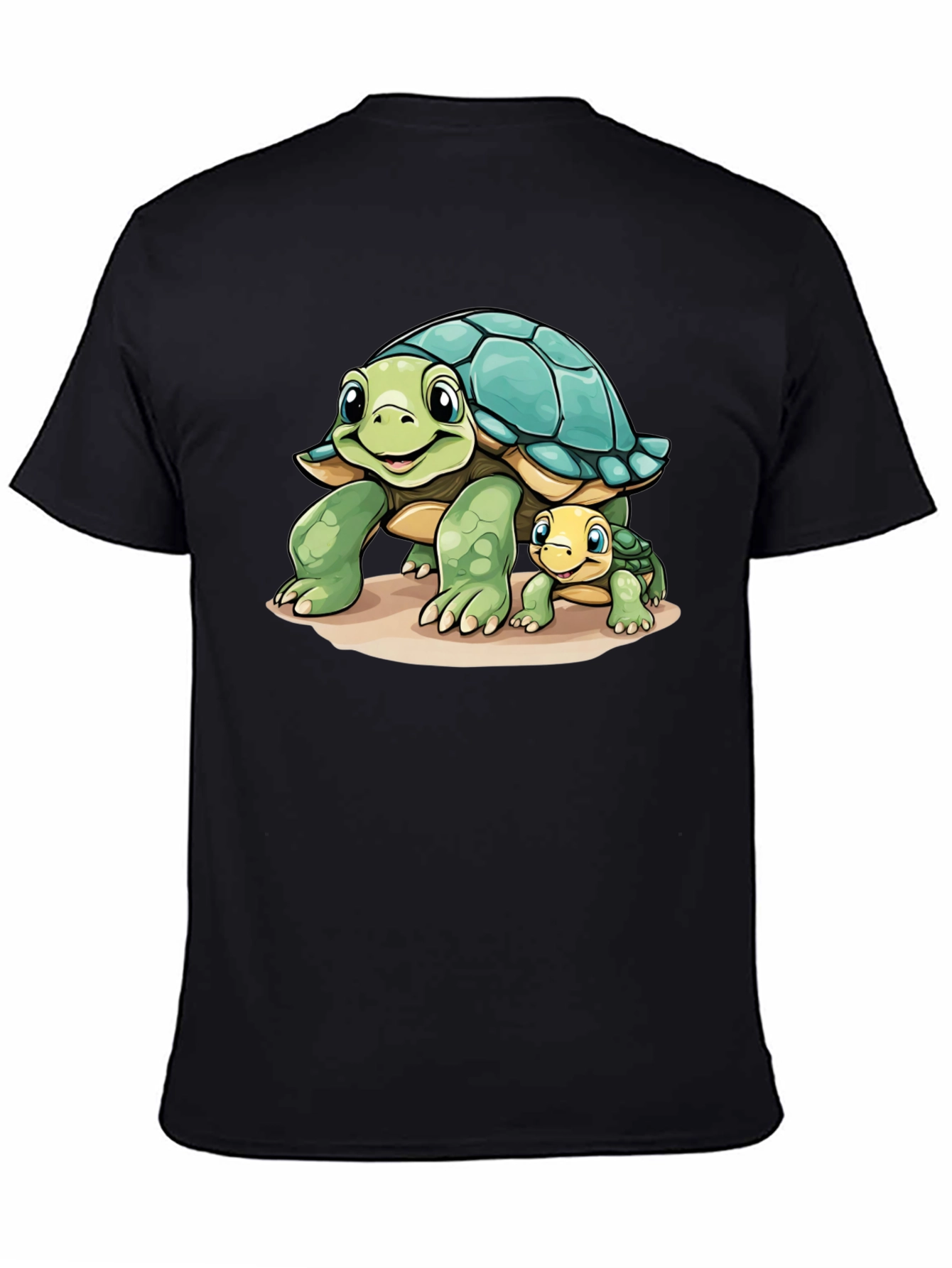 Cute Turtle Family Graphic Tee - Black Cotton Comfort