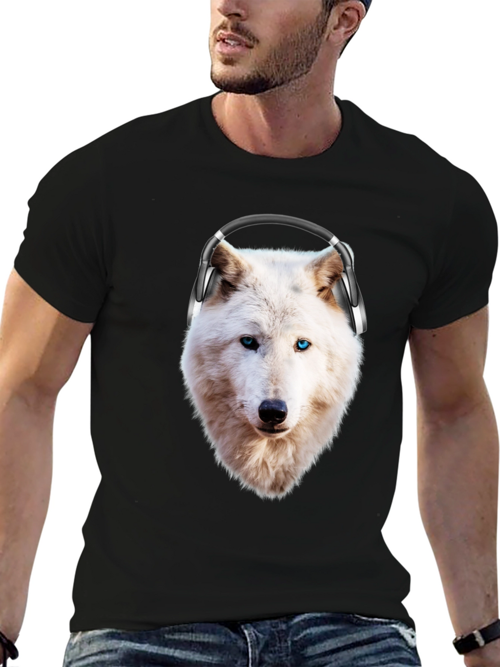 Wolf with Headphones Graphic T-Shirt