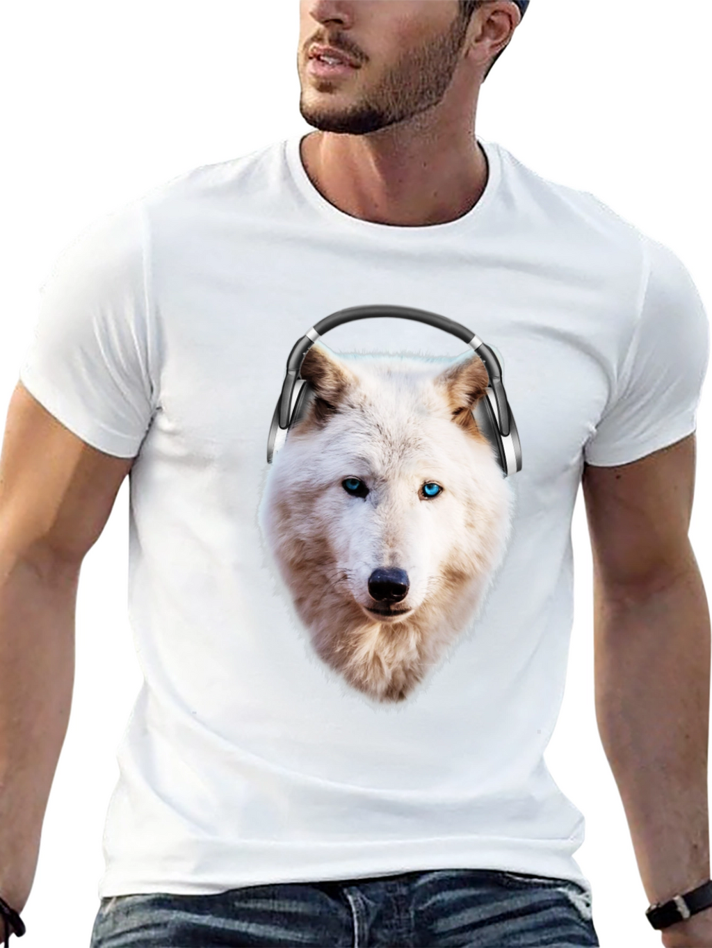 Wolf with Headphones Graphic T-Shirt