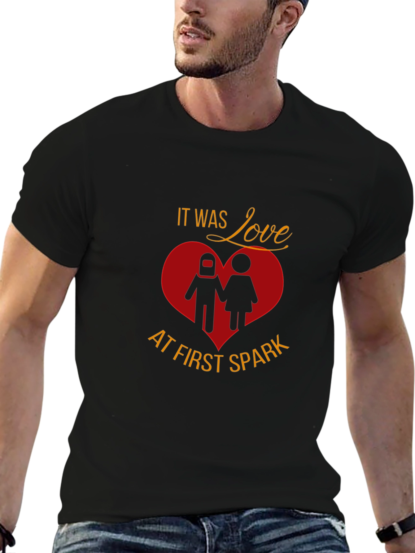 Welder Romance Black T-Shirt - It Was Love At First Spark!