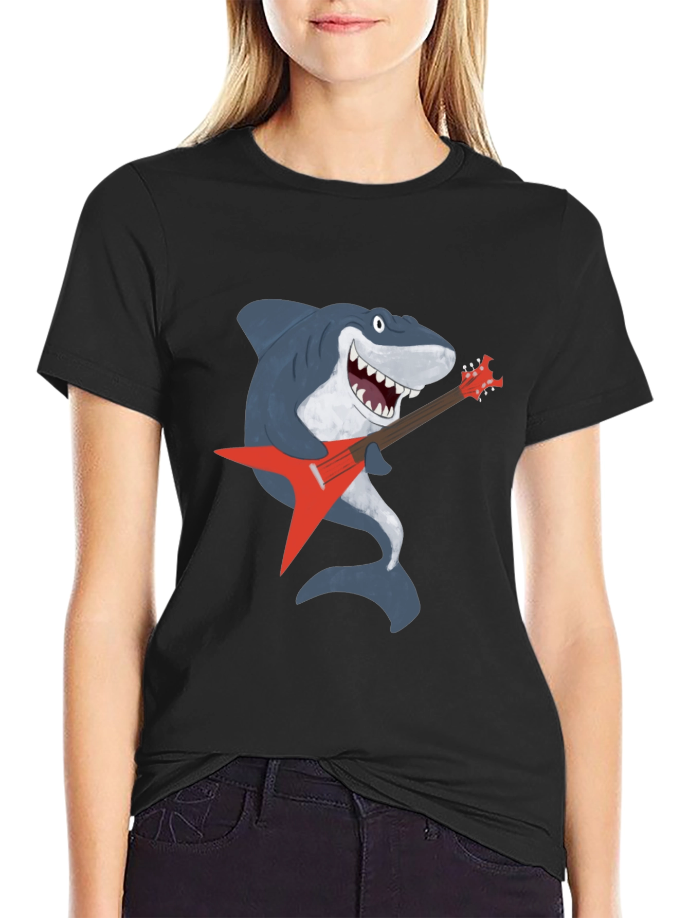 Shark Rocking Guitar Graphic Tee